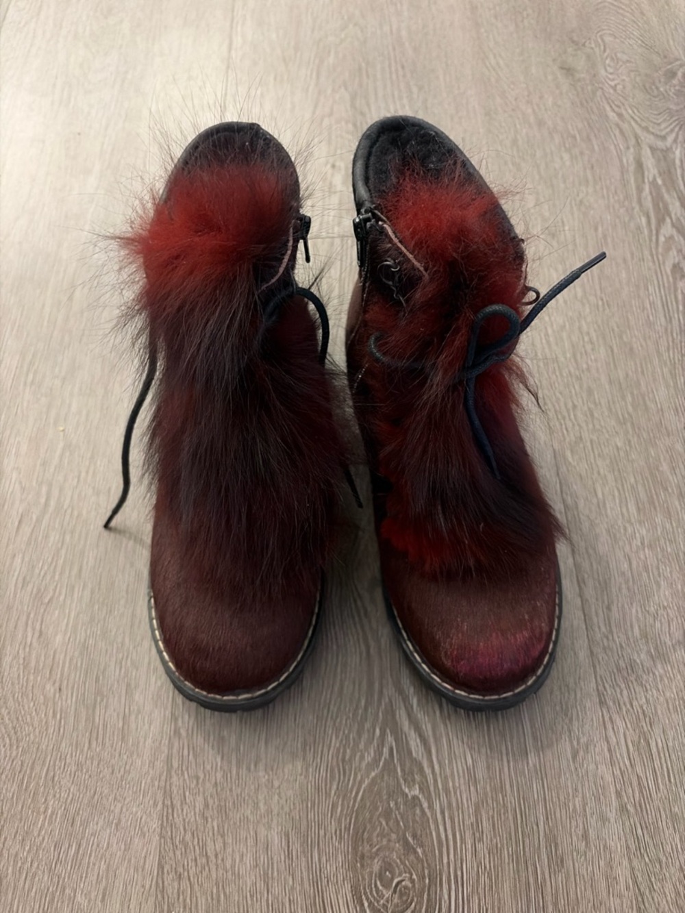 Vintage Alfred c Women's Red Fur and pony hair Lace-Up Booties size 9‎ women